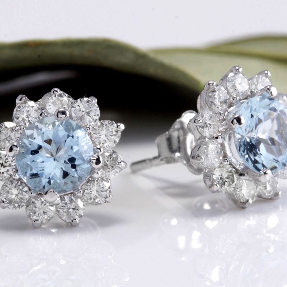Aqua Flower Sterling Silver Earrings